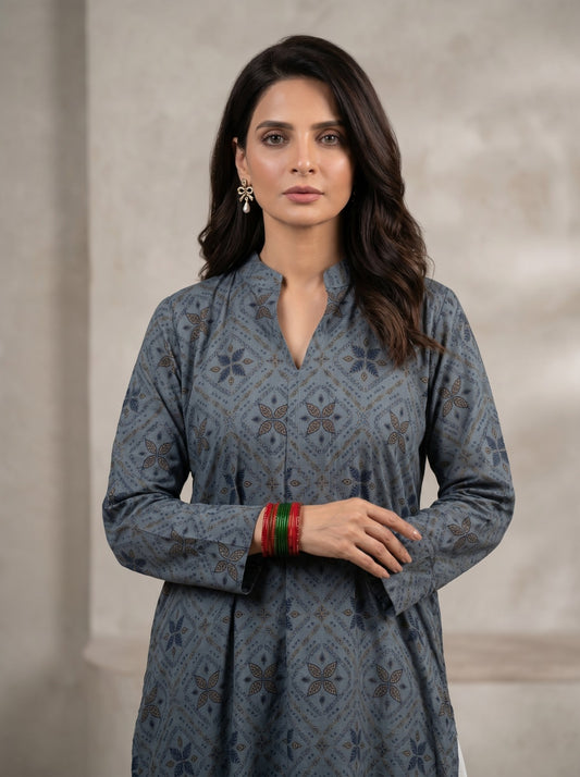 Elegant Blue Geometric Print Lawn Co-ord Set