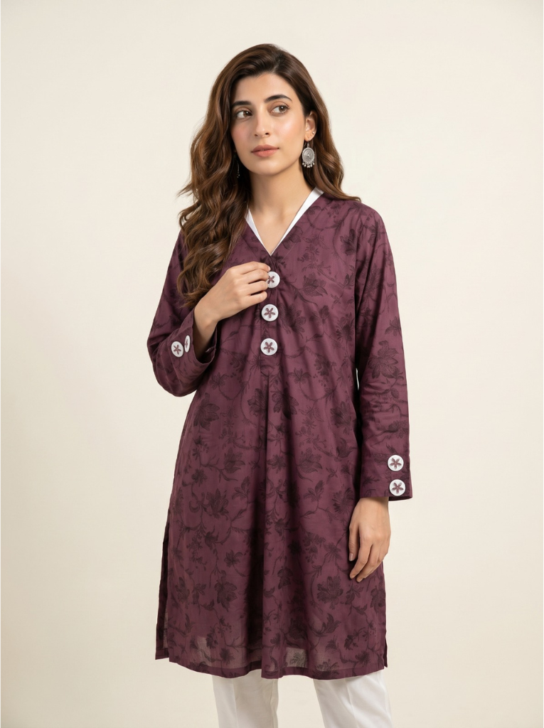 Elegant Purple V-Neck Button-Detail Kurti/Tunic 🍇