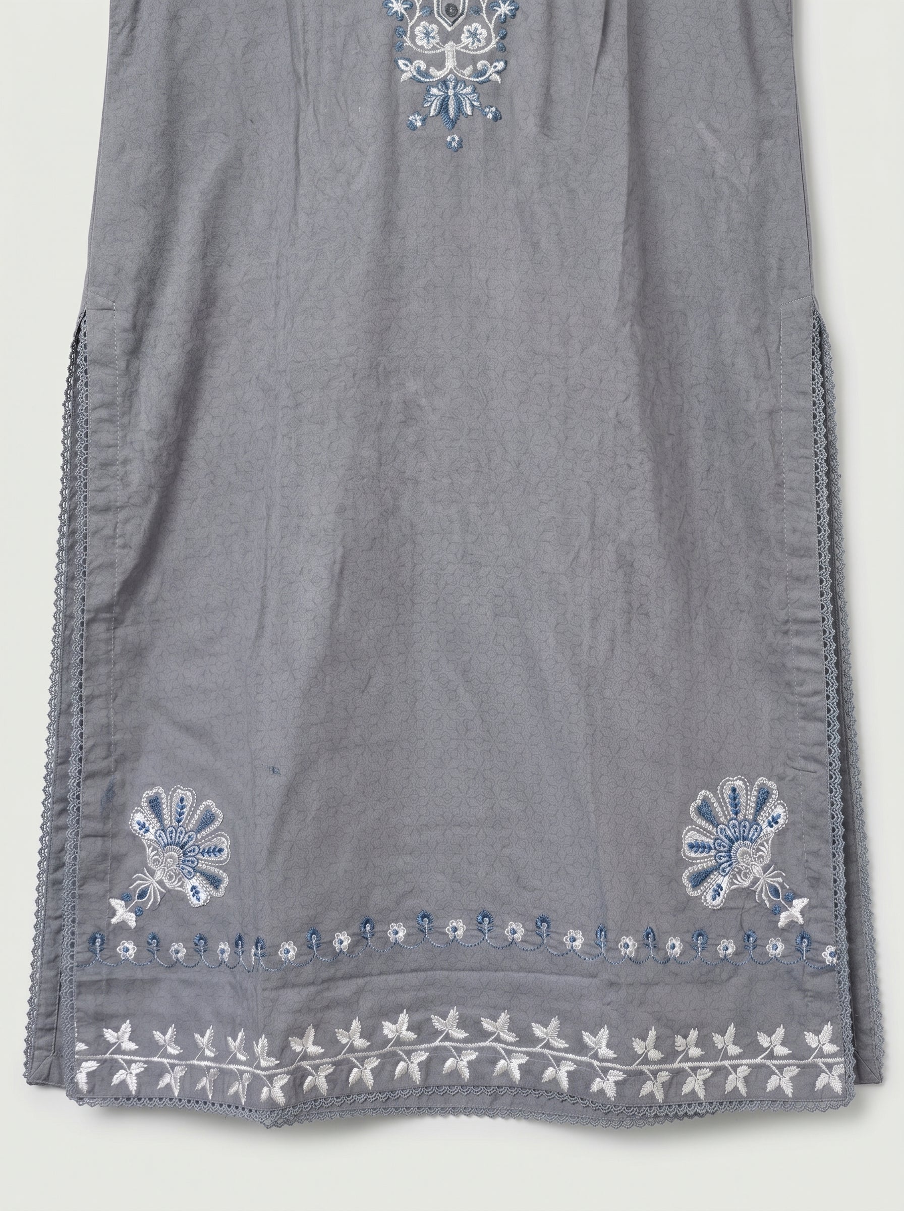 Elegant Grey Embroidered 2-Piece Kurta with White Trousers 🤍