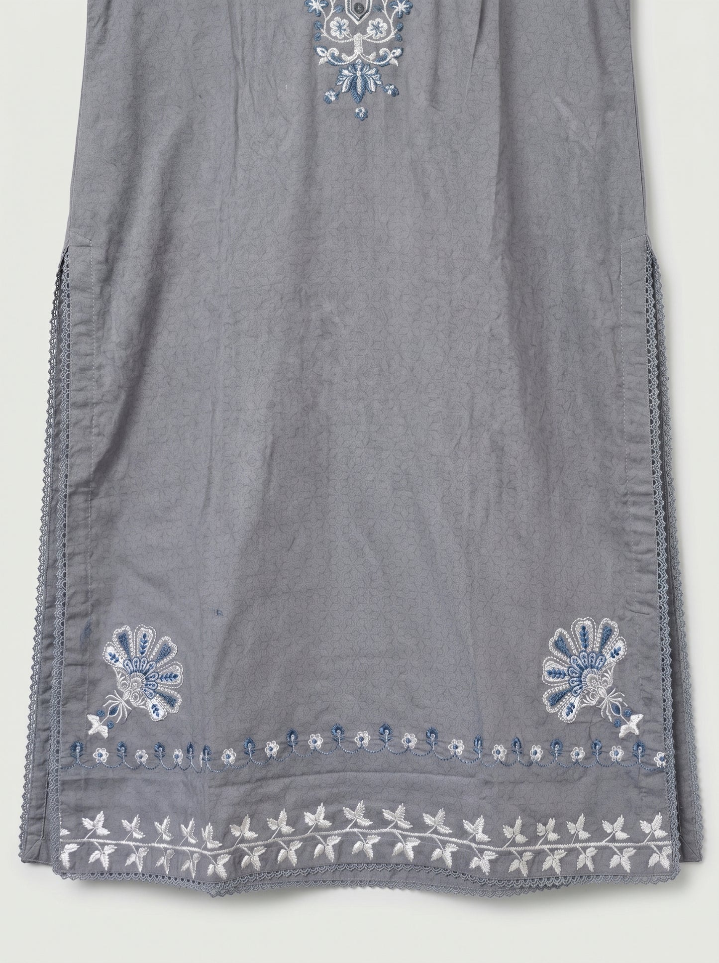 Elegant Grey Embroidered 2-Piece Kurta with White Trousers