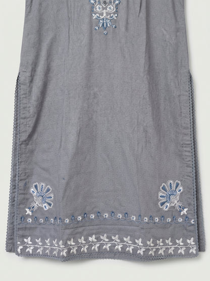 Elegant Grey Embroidered 2-Piece Kurta with White Trousers