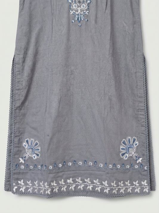 Elegant Grey Embroidered 2-Piece Kurta with White Trousers