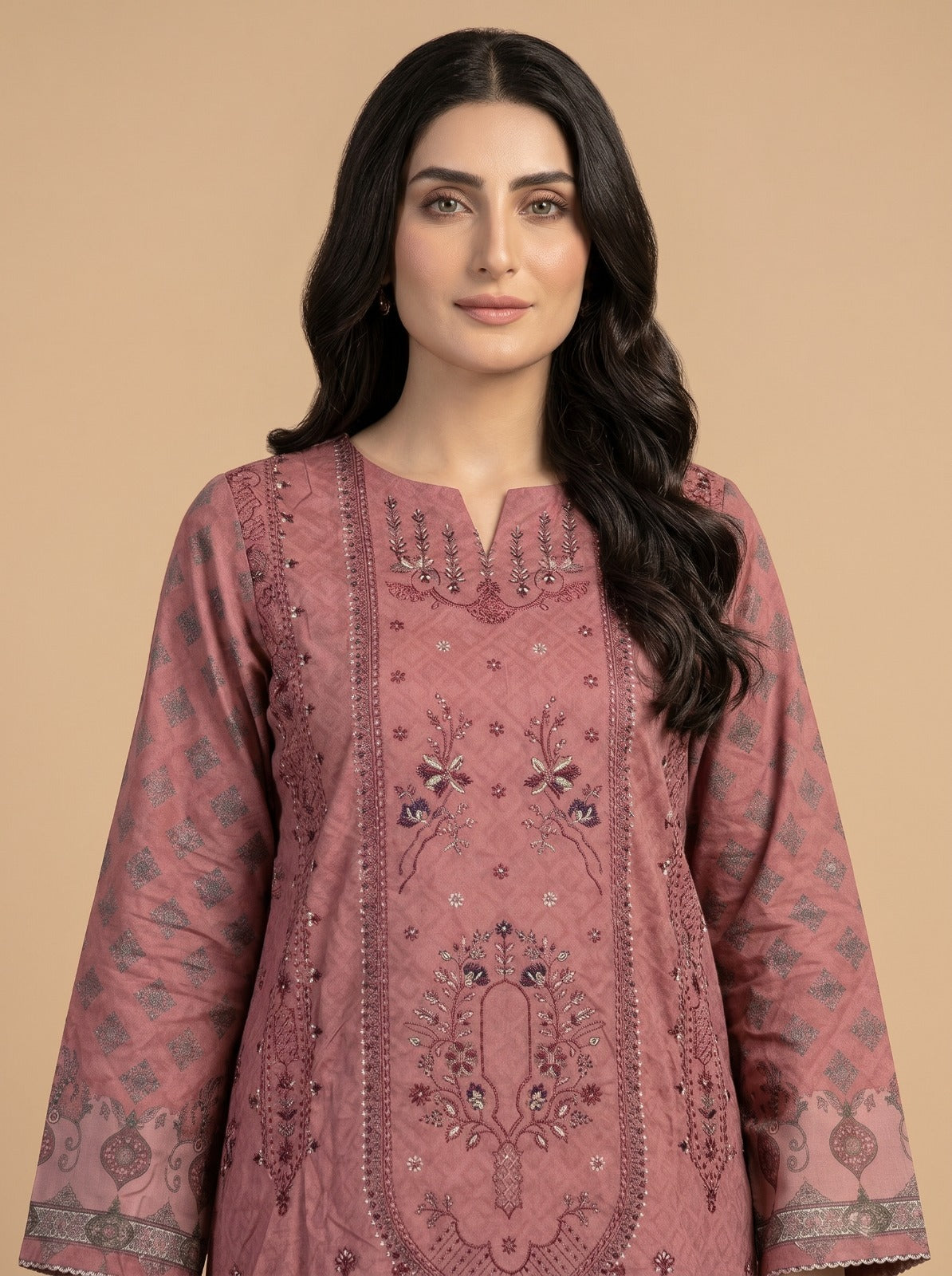 Mauve Pink Embroidered Kurti with Ornamental Border 🌹