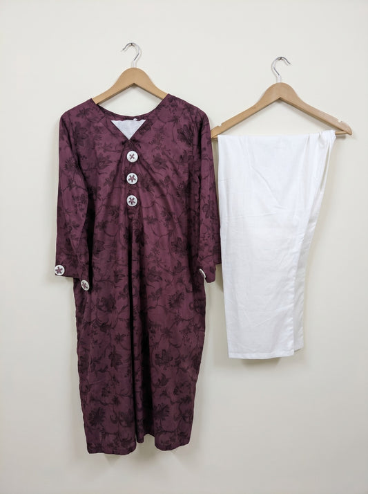 Elegant Purple V-Neck Button-Detail Kurti/Tunic