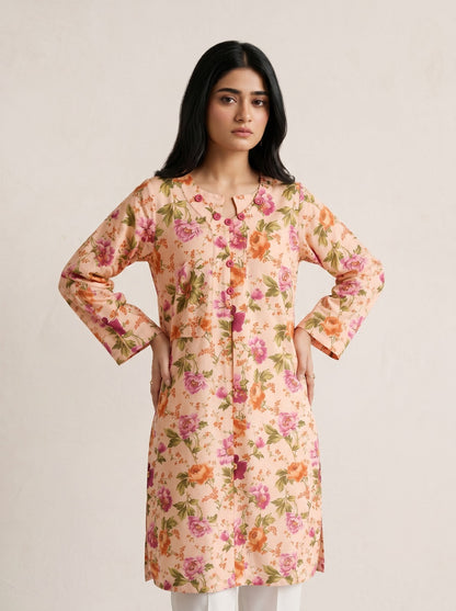 peach Floral print lawn kurti