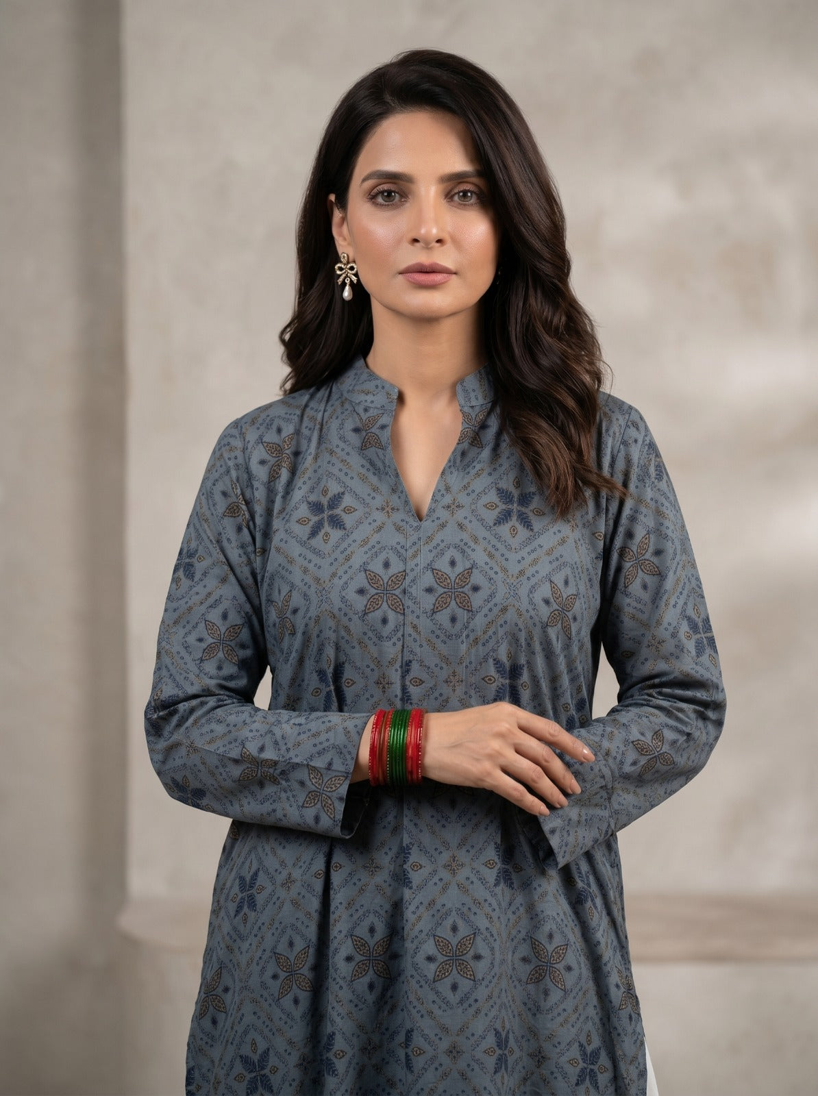 Elegant Blue Geometric Print Lawn Co-ord Set