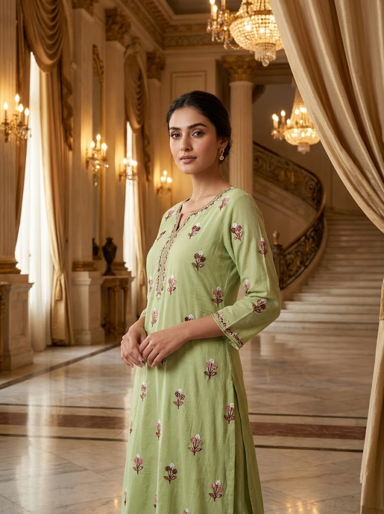 Pistachio Green Embroidered Flared Gown 💚