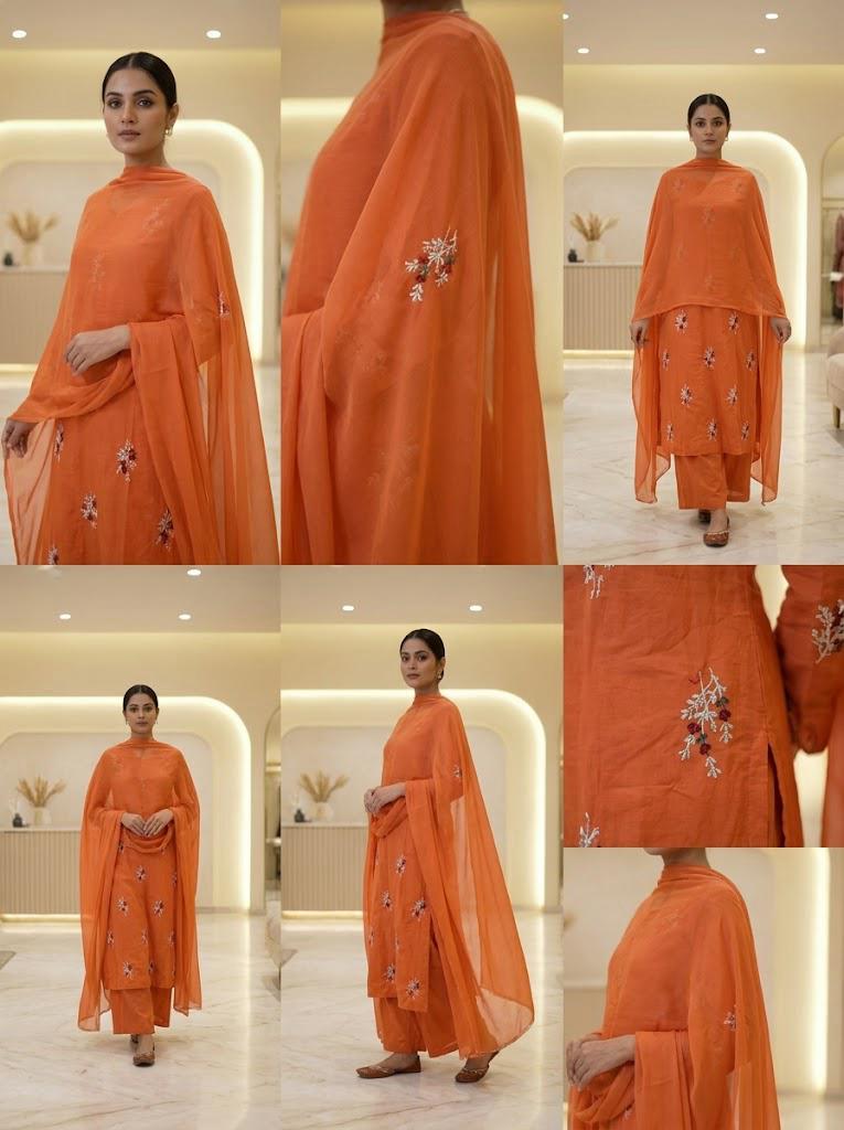 Vibrant Orange Embroidered 3-Piece Suit with Dupatta 🧡