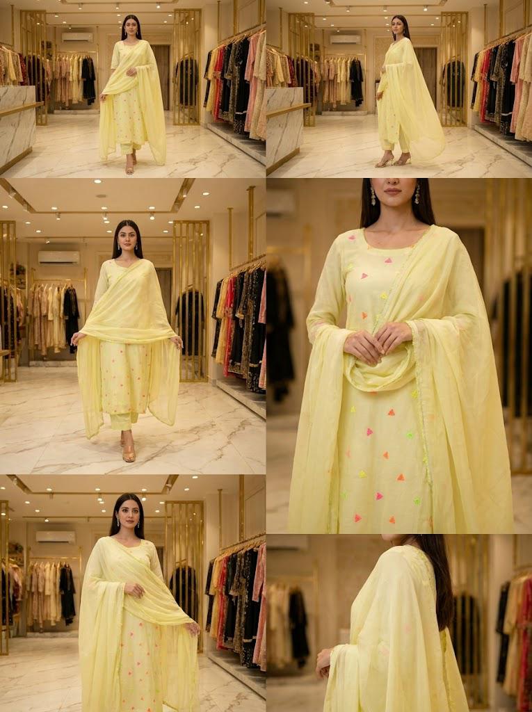 Pastel Yellow Embellished 3-Piece Suit with Flowy Dupatta 💛