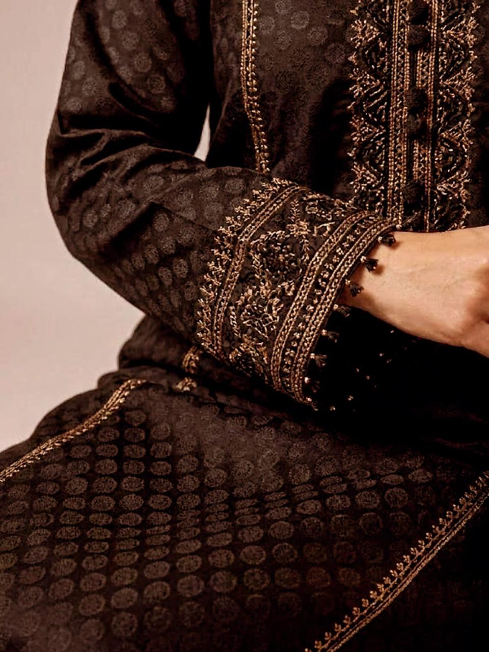 Chocolate Brown Jacquard Embroidered 3-Piece Suit 🤎