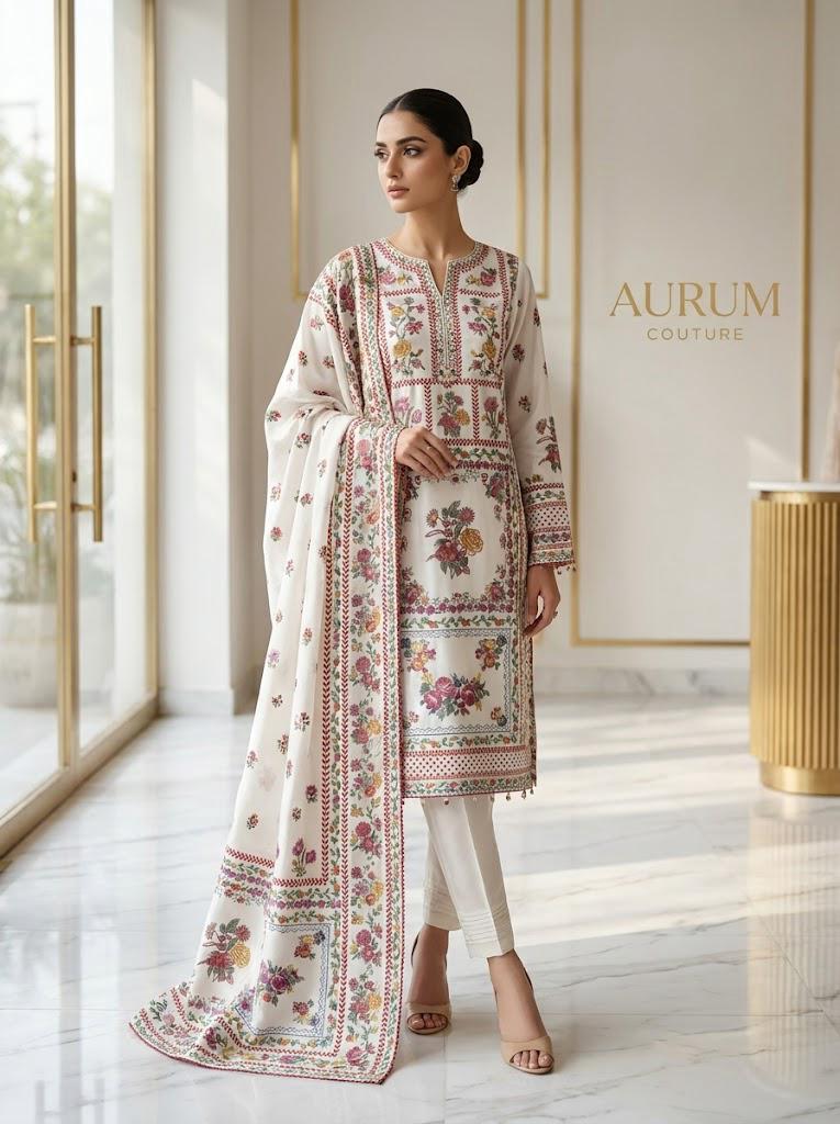 Ivory Floral Printed 2-Piece Suit with Optional Dupatta 🌸