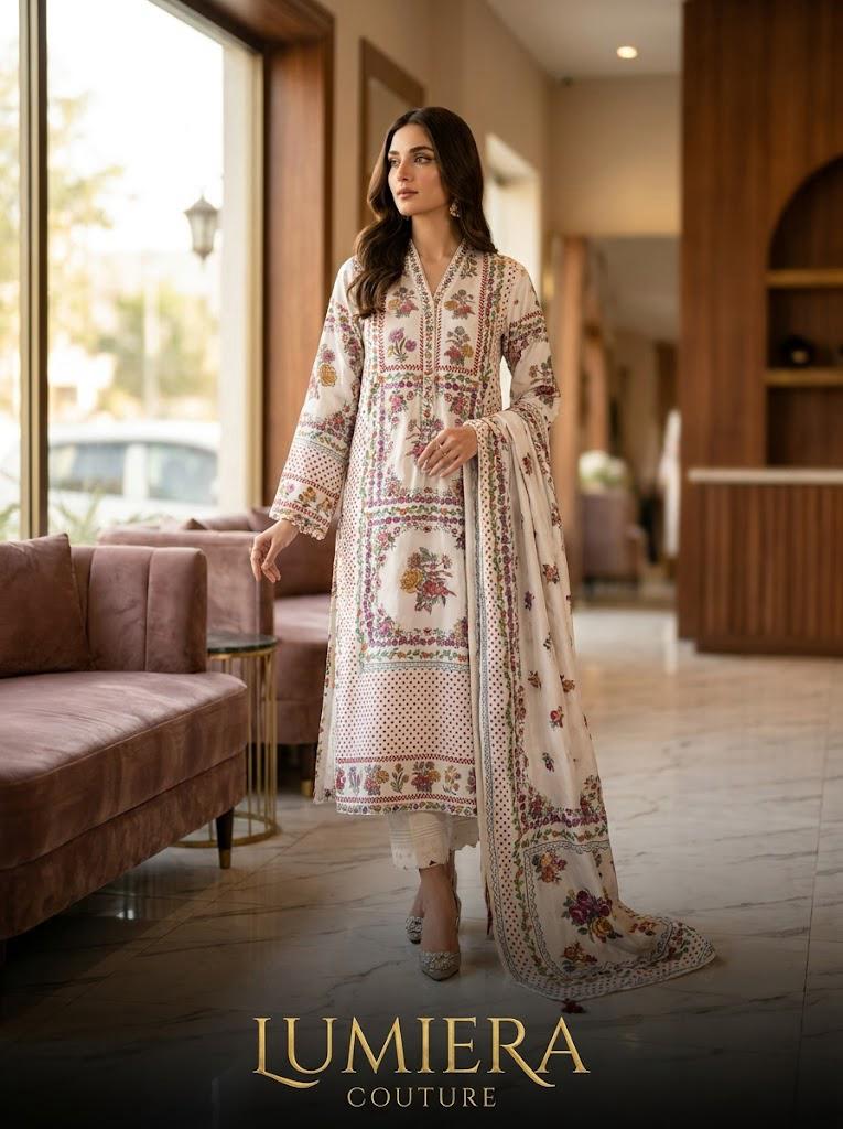 Ivory Floral Printed 2-Piece Suit with Optional Dupatta 🌸