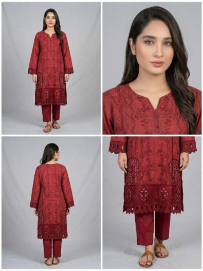 Maroon Embroidered Kurti with Laser-Cut Detailing ❤️