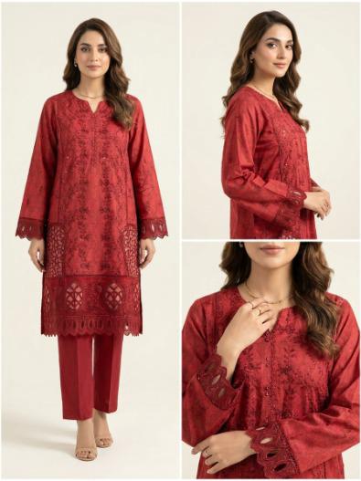 Maroon Embroidered Kurti with Laser-Cut Detailing ❤️