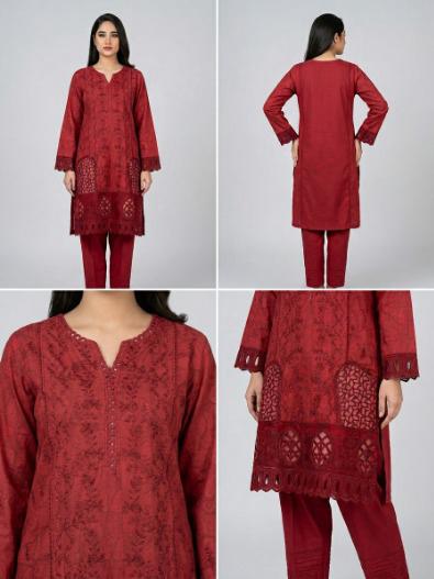 Maroon Embroidered Kurti with Laser-Cut Detailing ❤️