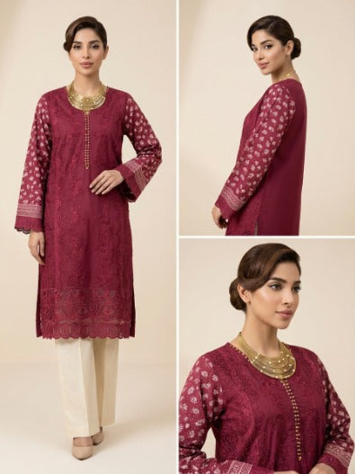 Magenta Embroidered Kurti with Printed Sleeves 💗