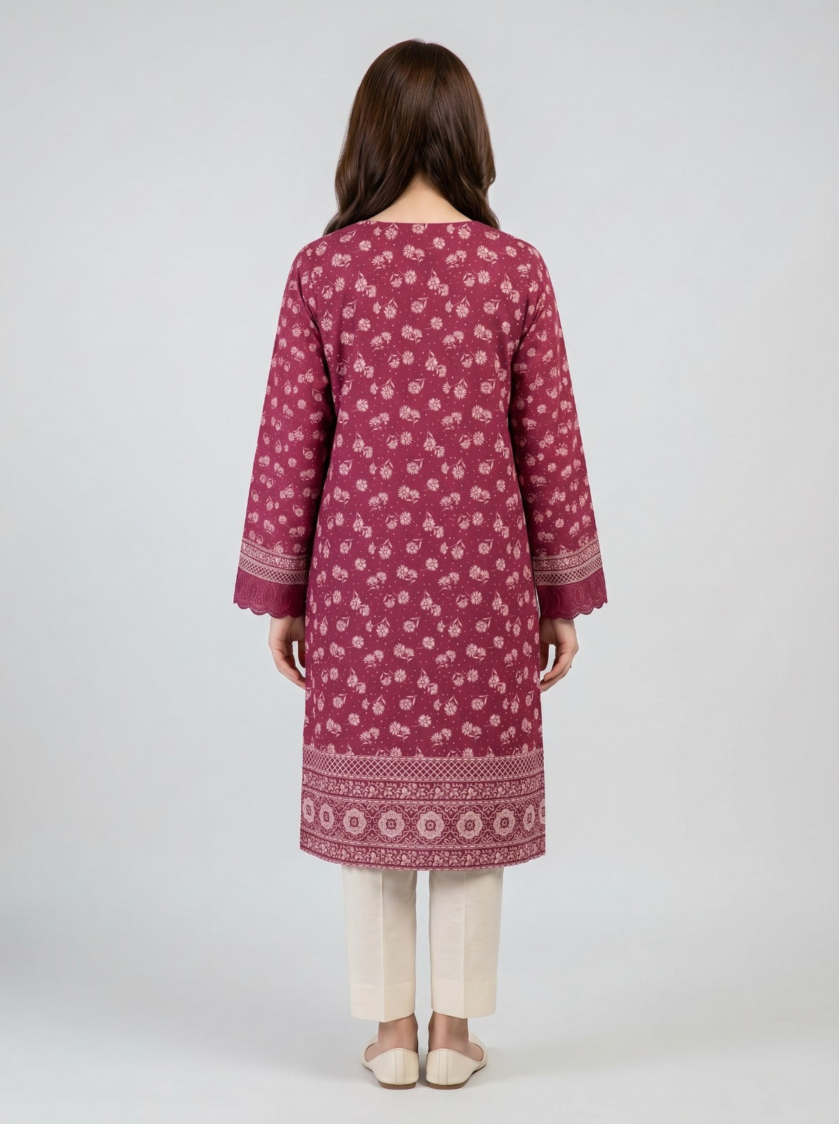 Magenta Embroidered Kurti with Printed Sleeves 💗