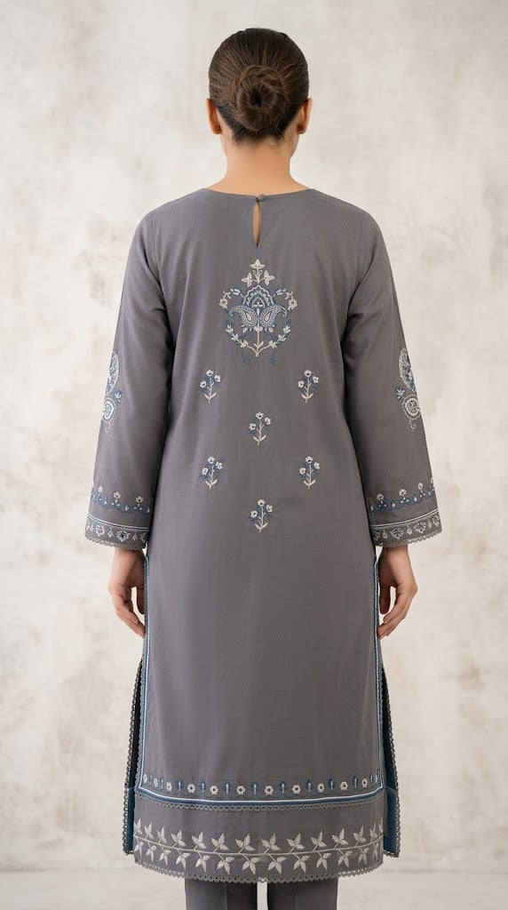 Grey Embroidered Kurti with Floral Motifs ✨