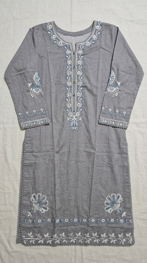 Grey Embroidered Kurti with Floral Motifs ✨
