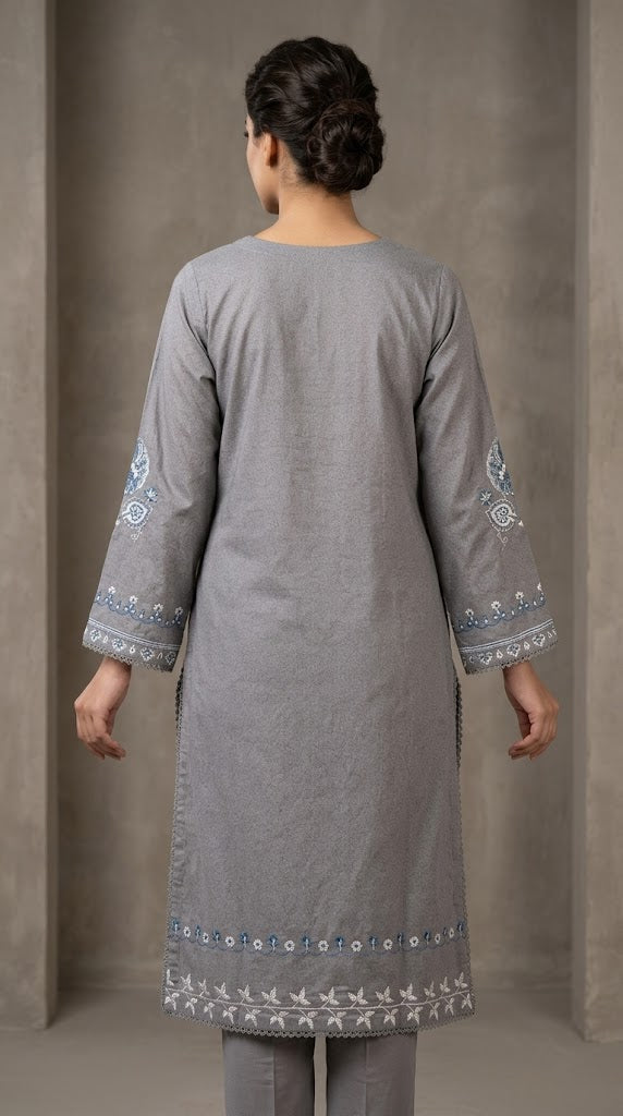 Grey Embroidered Kurti with Floral Motifs ✨