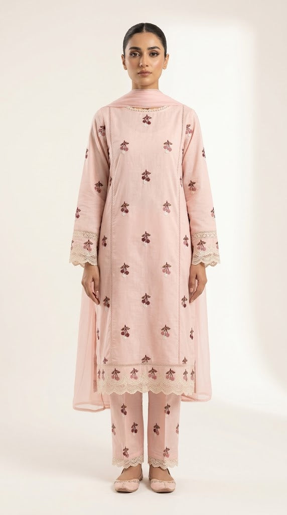 Blush Pink Embroidered 2-Piece Suit with Floral Motifs 🌸