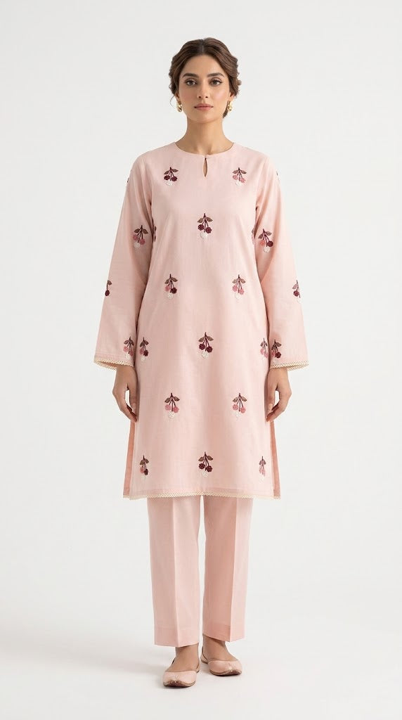 Blush Pink Embroidered 2-Piece Suit with Floral Motifs 🌸