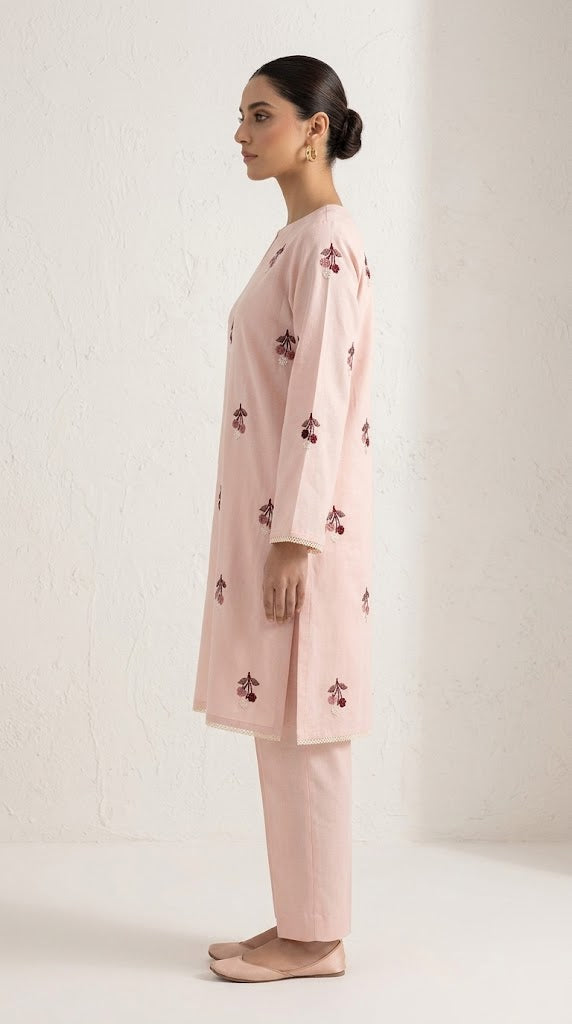 Blush Pink Embroidered 2-Piece Suit with Floral Motifs 🌸