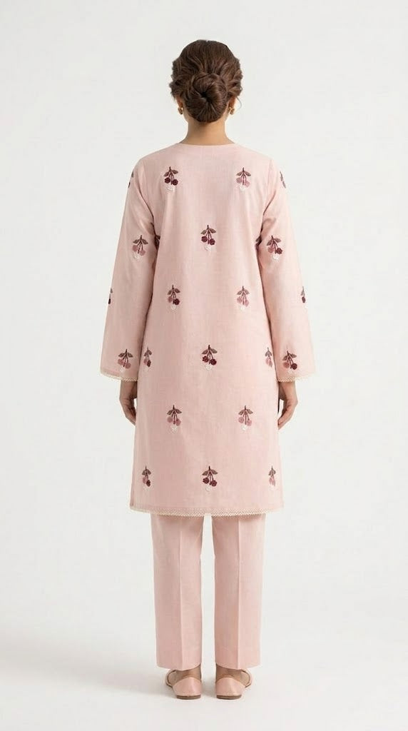 Blush Pink Embroidered 2-Piece Suit with Floral Motifs 🌸