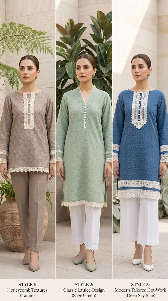 Classic Lace-Detailed Kurti – 3 Styles ✨
