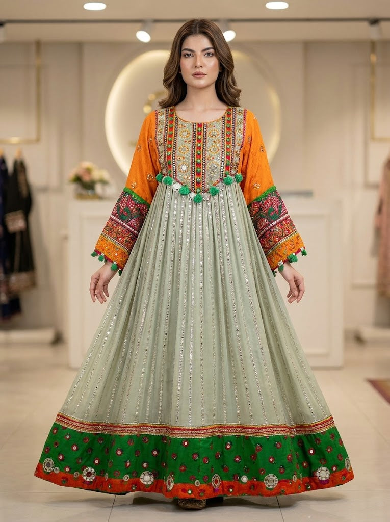 Multicolor Mirror-Work Embroidered Frock 🌈