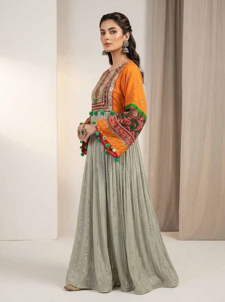 Multicolor Mirror-Work Embroidered Frock 🌈