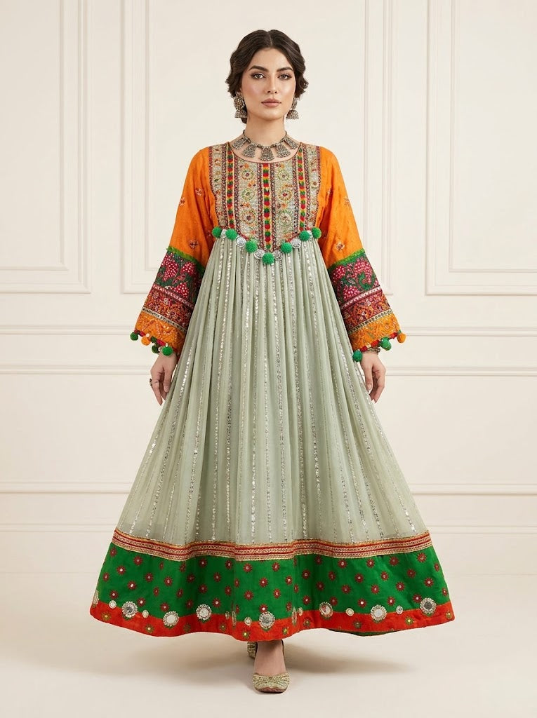 Multicolor Mirror-Work Embroidered Frock 🌈