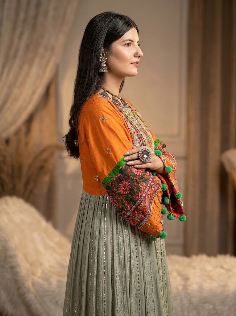 Multicolor Mirror-Work Embroidered Frock 🌈