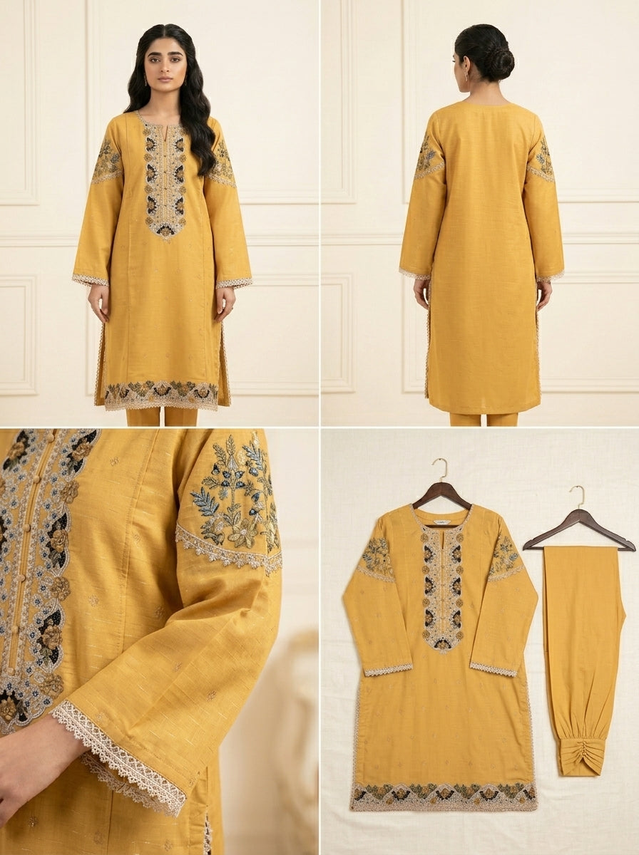 Mustard Yellow Embroidered Lawn Suit 💛