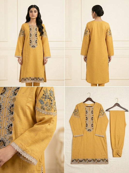 Mustard Yellow Embroidered Lawn Suit