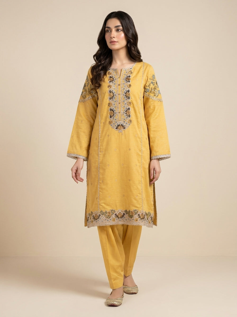 Mustard Yellow Embroidered Lawn Suit 💛