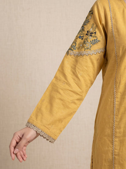 Mustard Yellow Embroidered Lawn Suit
