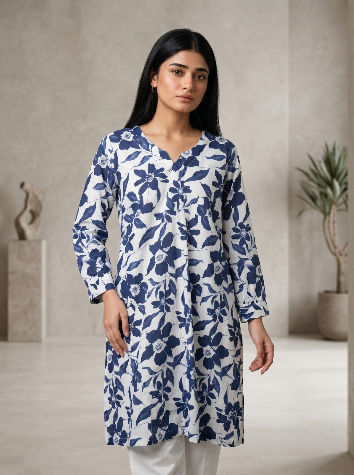 Blue & White Floral Print Cotton Lawn Co-ord Set  🌺