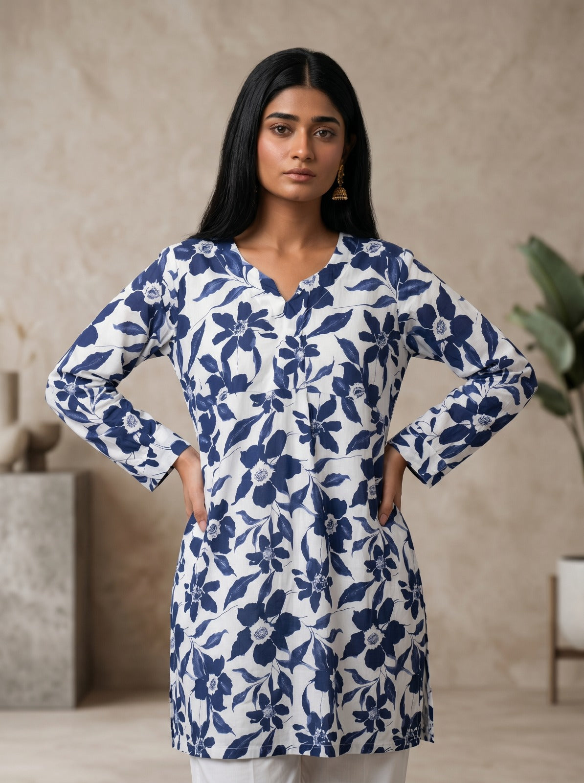 Blue & White Floral Print Cotton Lawn Co-ord Set  🌺