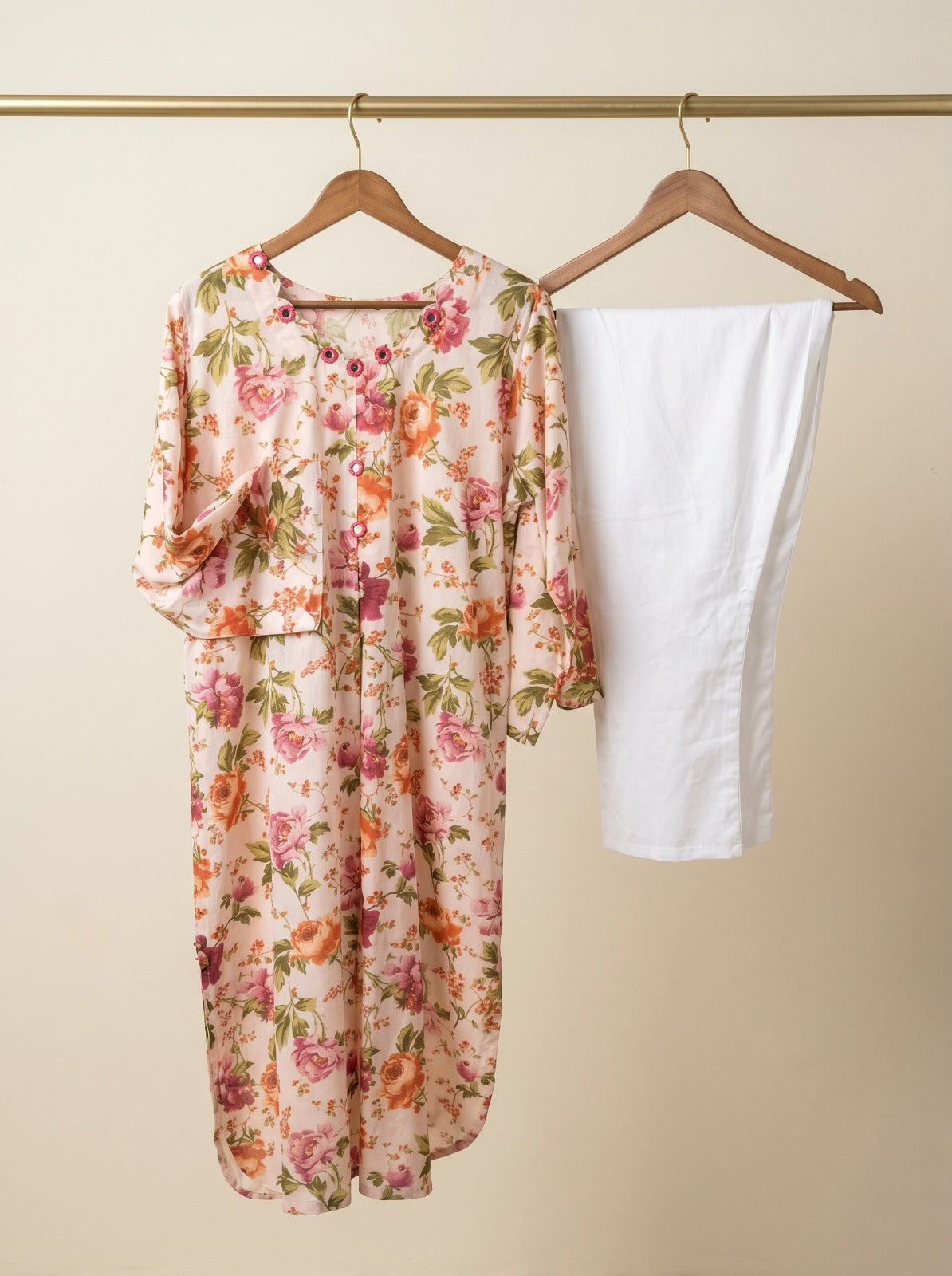 Peach Floral Printed Button-Down Kurti 🌸