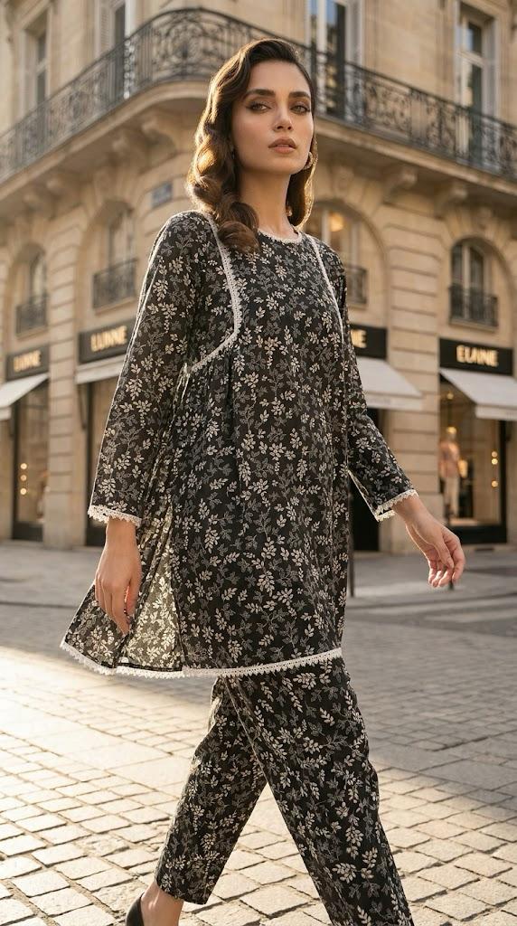 Black Floral Printed 2-Piece Lawn Suit 🖤