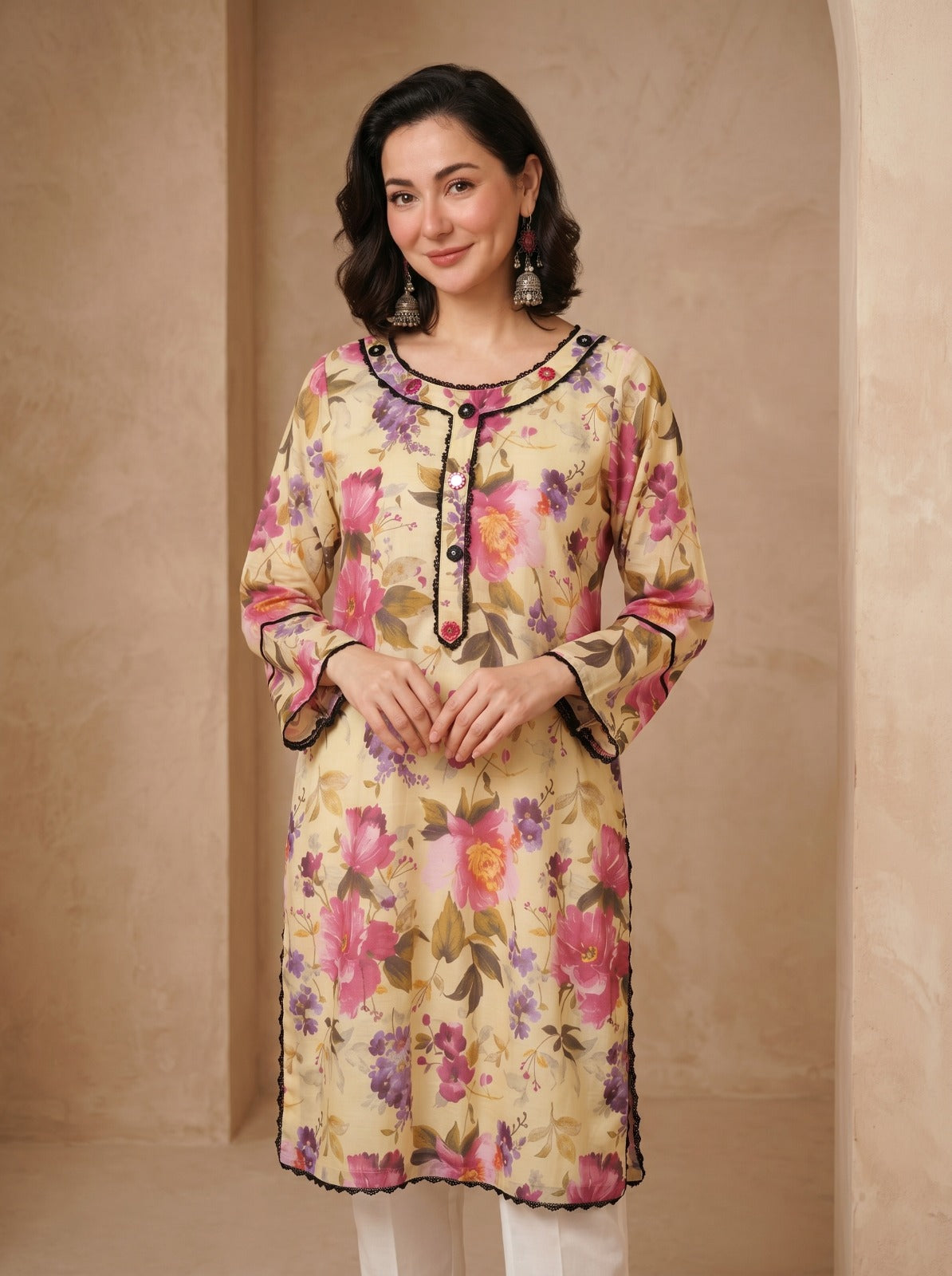 Pastel Yellow Floral Printed Kurti 🌸
