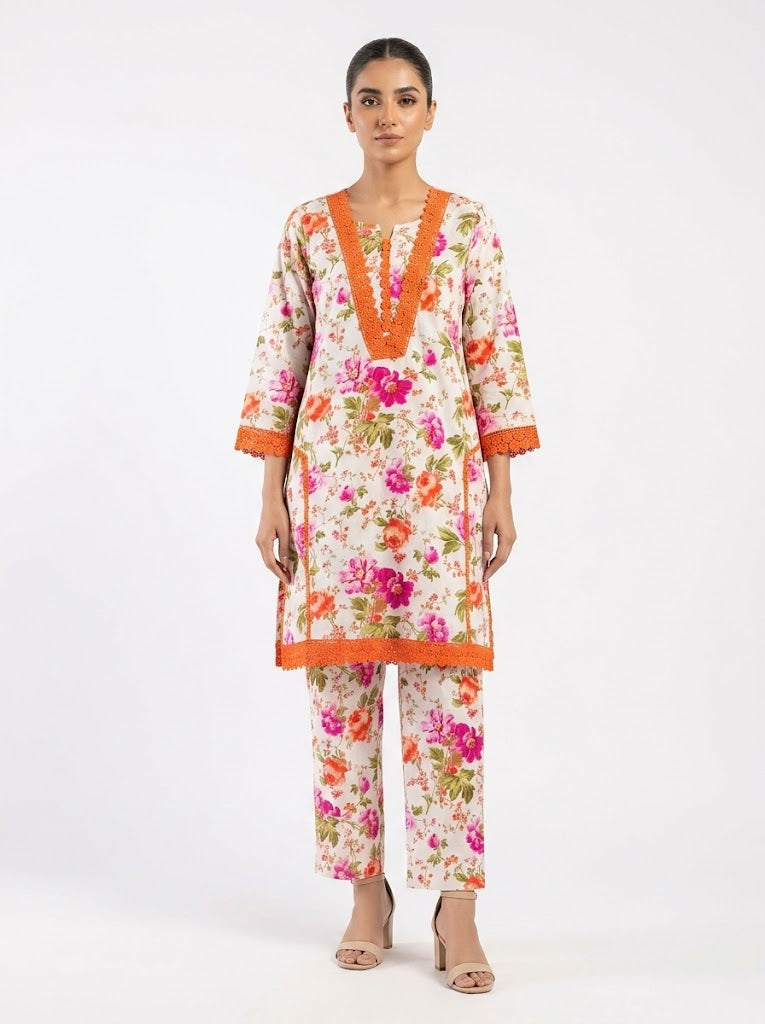 Peach Floral Printed Button-Down Kurti 🌷