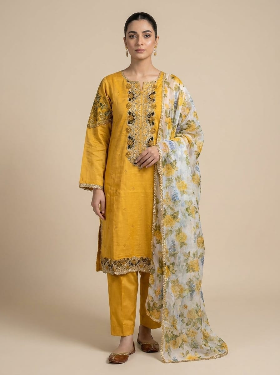 Mustard Yellow Embroidered 2&3-Piece Suit 💛