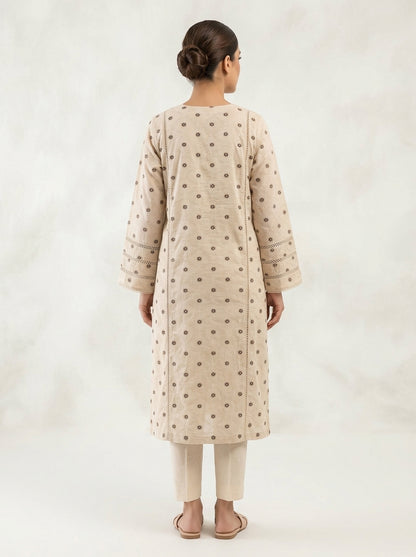 Beige Jacquard Embroidered Stitched Suit.