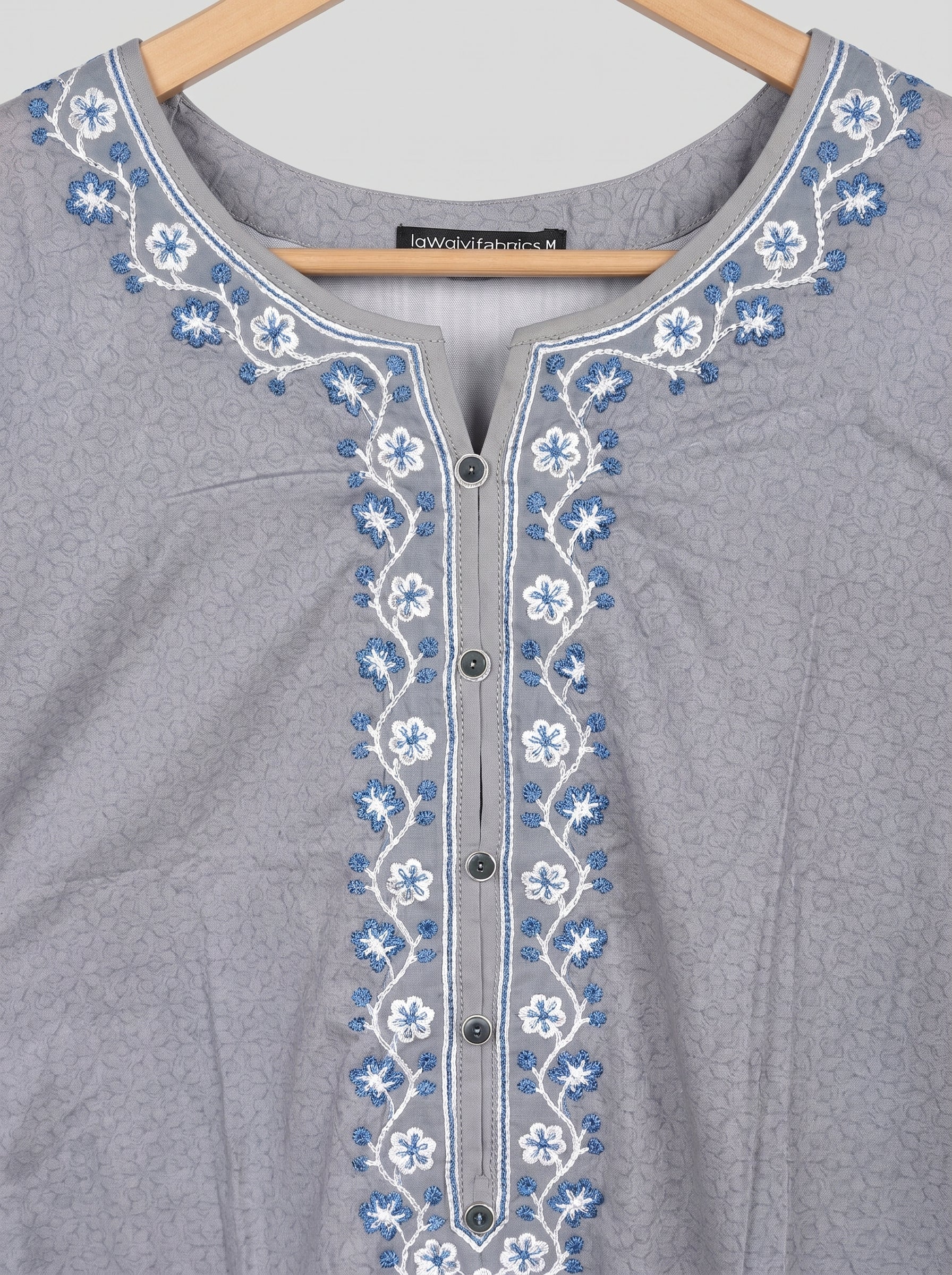 Elegant Grey Embroidered 2-Piece Kurta with White Trousers 🤍