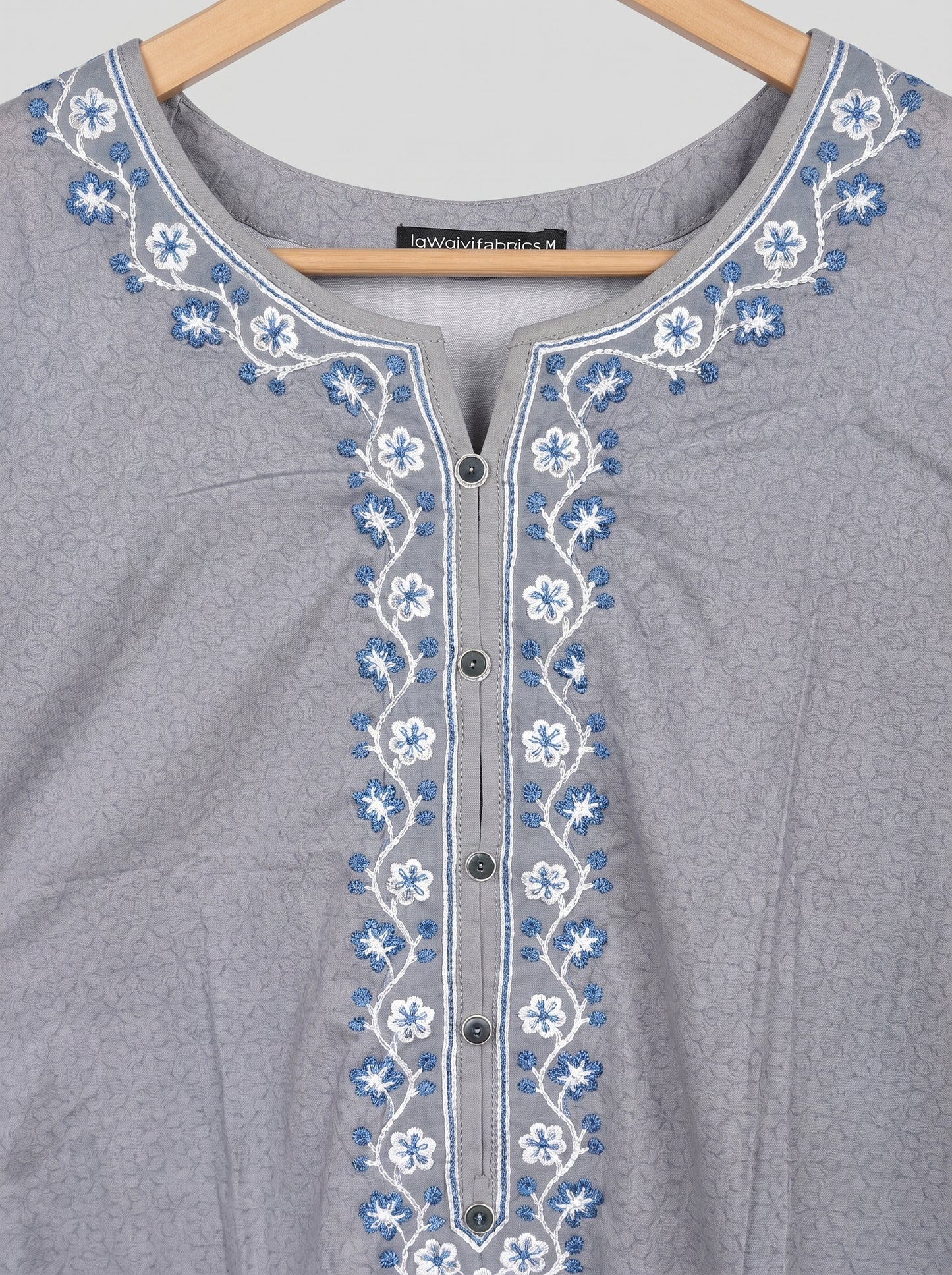 Elegant Grey Embroidered 2-Piece Kurta with White Trousers