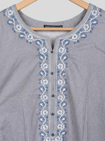 Elegant Grey Embroidered 2-Piece Kurta with White Trousers