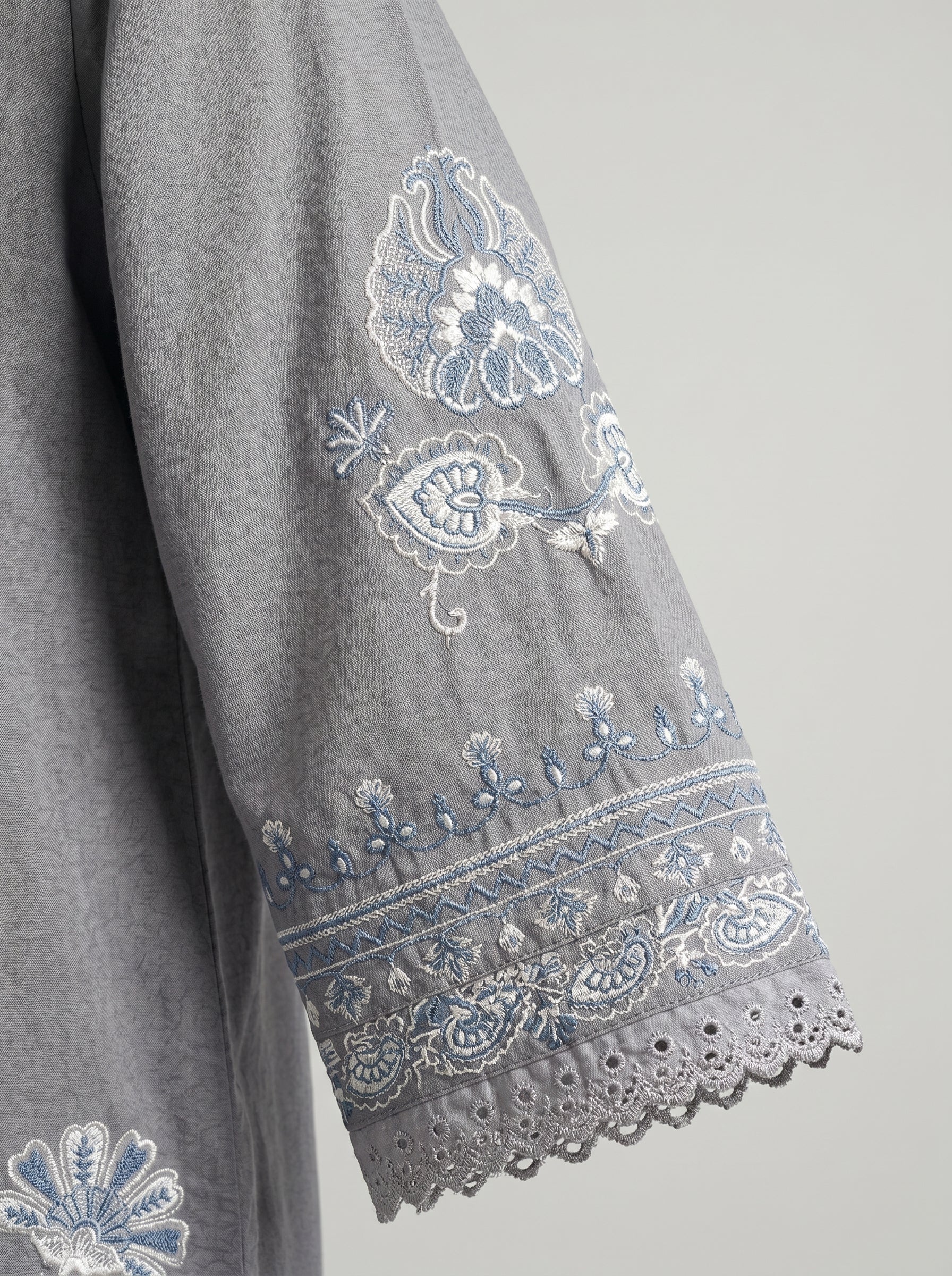 Elegant Grey Embroidered 2-Piece Kurta with White Trousers 🤍